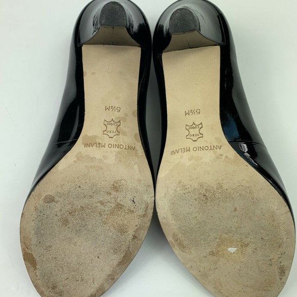 Antonio Melani Marion Heels 5.5 Black Patent Leather Shiny Classic Peep Toe - Picture 7 of 8